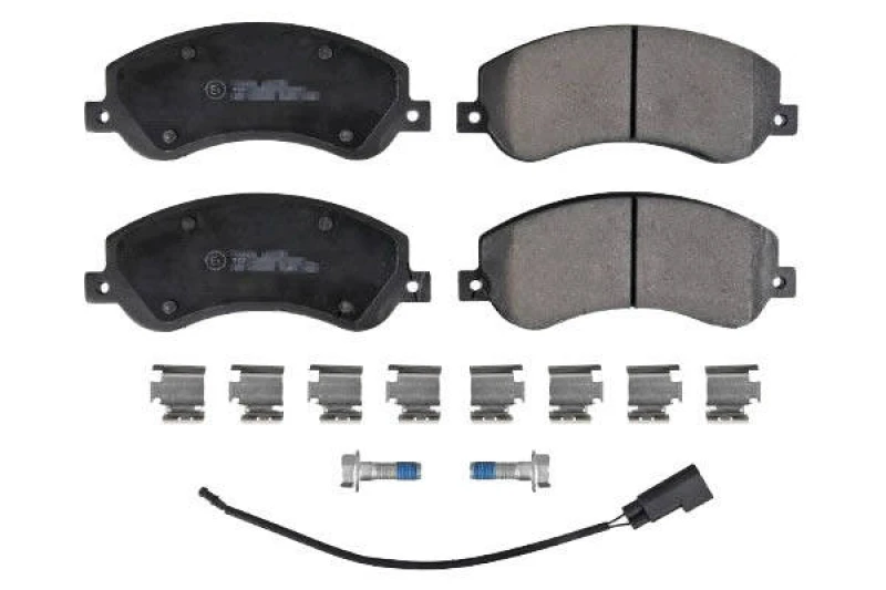 Image of SWAG 50 91 6637 Brake pad set Front Axle, incl. wear warning contact, with fastening/mounting material, with fastening material Brake Pad Set,disc br