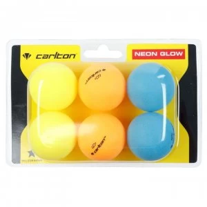 image of Carlton Neon Glow Table Tennis Balls 6 Pack - Neon