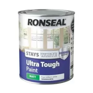 image of Ronseal Pure Brilliant White Matt Metal & Wood Paint, 0.75L