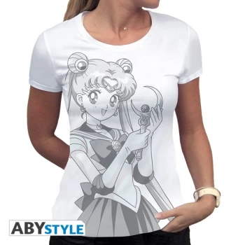 image of Sailor Moon - Bunny And Moon Stick Womens Large T-Shirt - White