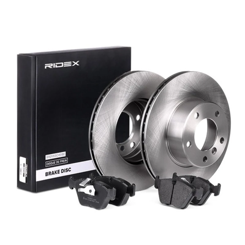 Image of RIDEX 3405B0219 Brake disc and pads set Front Axle, Brake Disc Type: Vented, excl. wear warning contact Brake Set,disc brakes (3405)