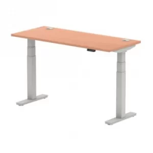 Image of Air 1400 x 600mm Height Adjustable Desk Beech Top Cable Ports Silver Leg
