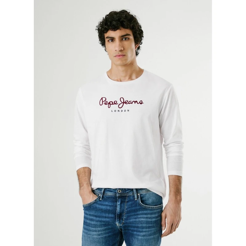 Image of Pepe Jeans Eggo Crew Neck T-Shirt with Long Sleeves White Cotton L