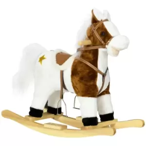 image of HOMCOM Rocking Horse with Music Sound, Ride On Horse with Saddle Gift for 3-6 Years Old Girl and Boy, Brown