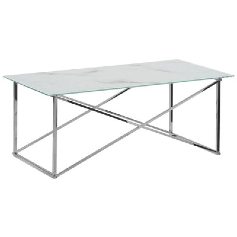 Image of Beliani Coffee Table Emporia Tempered Glass Marble/ Silver