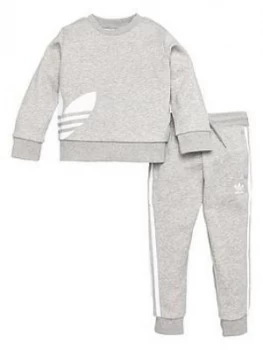 Image of Boys, adidas Originals Youth Bg Trefoil Crew and Jogger - Grey, Size 5-6 Years
