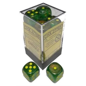 image of Chessex 16mm d6 Dice Block: Borealis Maple Green/yellow