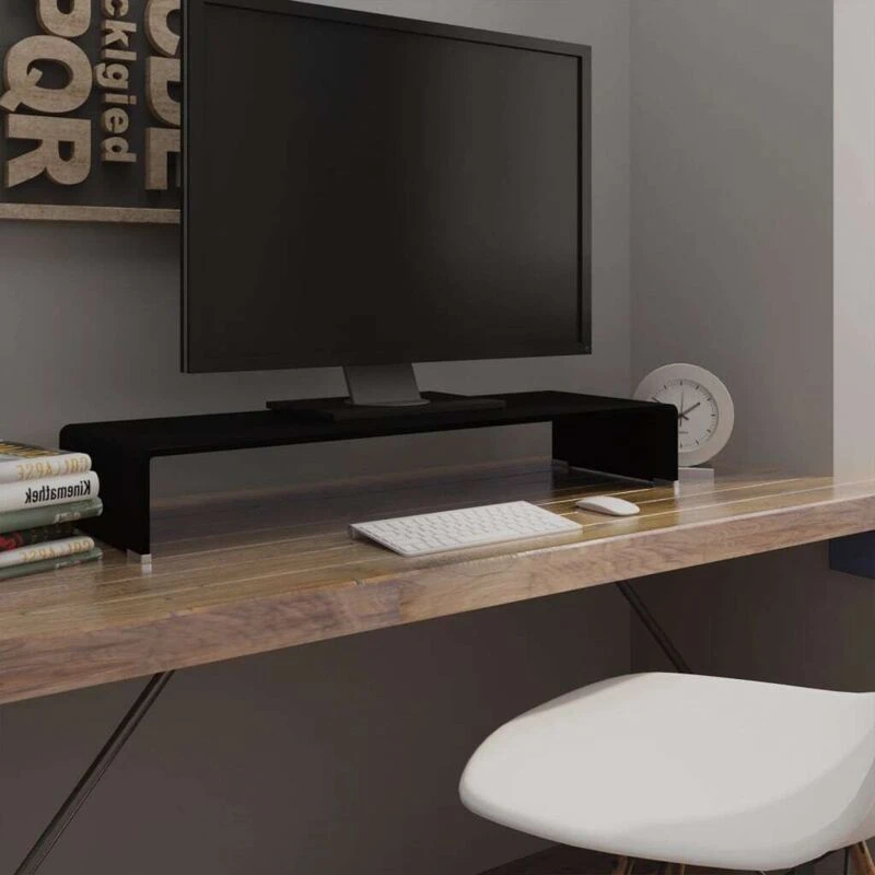 Image of VIDAXL TV Stand/Monitor Riser Glass Black 90x30x13cm vidaXL 8718475530091
