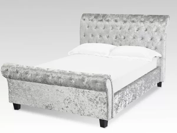 Image of LPD Isabella 4ft6 Double Silver Crushed Velvet Glitz Fabric Bed Frame