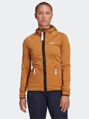 Image of adidas Terrex Tech Fleece Light Hooded Hiking Jacket, Brown Size M Women