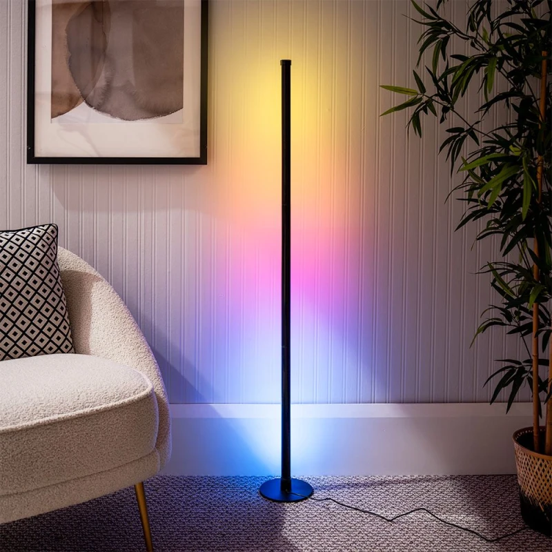 Image of ValueLights RGBIC Smart LED Floor Lamp with WiFi App Control and Voice Control Black