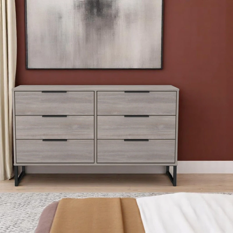 Image of Welcome Furniture Ltd Hong Kong 6 Drawer Wide Chest in Grey Oak - Ready Assembled, Grey HKG015GOGO