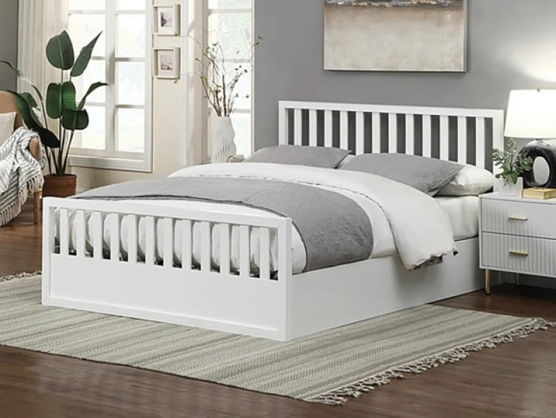 Image of Flintshire Alyn White Wooden Ottoman Bed Frame - 4ft6 Double
