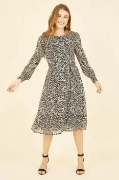 image of Black Leopard Long Sleeve Skater Dress