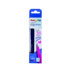 Pentel Brush Sign Pen Assorted (Pack of 3) YSES15C/3-M