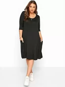 Image of Yours Drape Pocket Dress with Three Quarter Sleeve - Black, Size 22, Women