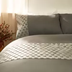 Image of Sienna Embossed Velvet Heart Silver Grey Single Duvet Cover With Pillowcase Bedding Set