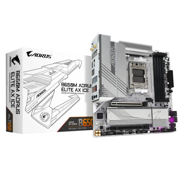 image of Gigabyte B650M AORUS ELITE AX ICE mATX Motherboard for AMD AM5 CPUs