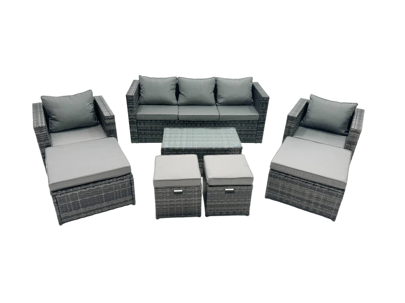 Image of Fimous Outdoor Coffee Table Sofa Set with 2 Big Stools 2 Small Footstools in Dark Grey Dark Grey Unisex