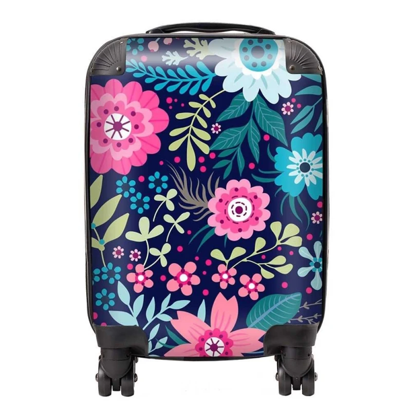Image of Warren Reed - Designer Cute Colourful Flower Pattern Suitcase in Blue Size: Large Blue Unisex Large