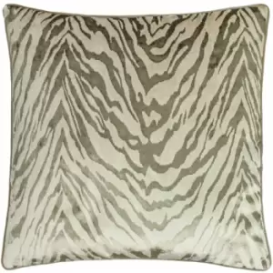 Image of Paoletti Tigris Tiger Print Velvet Piped Edge Cushion Cover, Champagne, 55 x 55 Cm