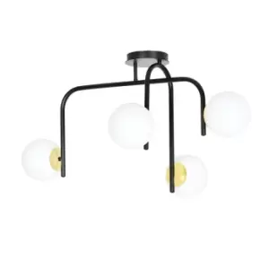 Image of Emibig Ragnar Black/Gold V2 Globe Ceiling Light with White Glass Shades, 4x E14
