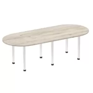 Image of Impulse 2400mm Boardroom Table Grey Oak Top Brushed Aluminium Post Leg