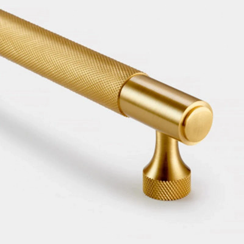 Image of Pushka Home Brass Knurled Bar Handle With Hole Centre 128mm - Gold
