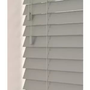 Image of Newedgeblinds - 100cm Volcanic Grey Faux Wood Venetian Blind With Strings (50mm Slats) Blind With Strings (50mm Slats)