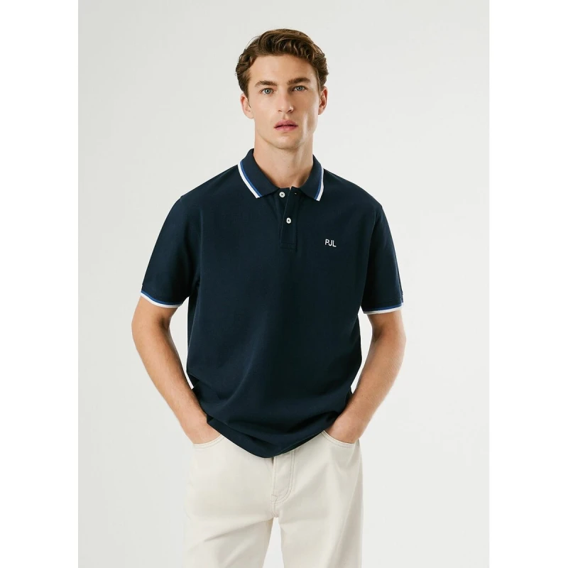 Image of Pepe Jeans New Oliver Polo Shirt with Long Sleeves Navy Blue Cotton S