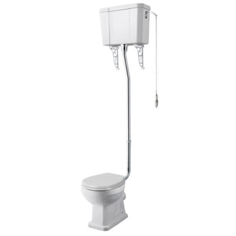 Image of Balterley Traditional Comfort Height Toilet Pan, High Level Cistern, Flush Pipe Kit & Soft Close Seat White White