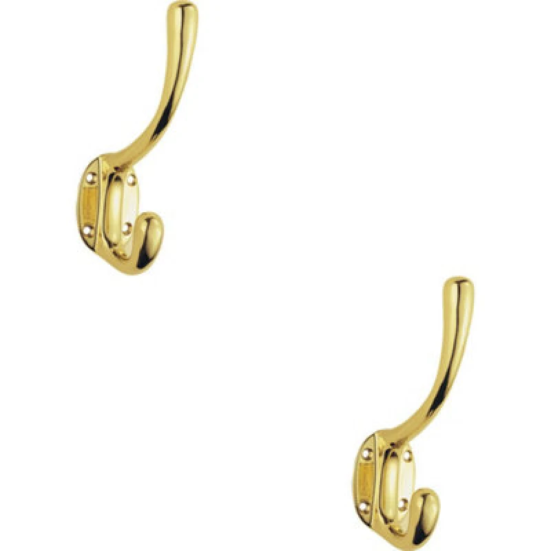 Image of Loops 2x Heavyweight One Piece Hat & Coat Hook 76mm Projection Polished Brass Metallics