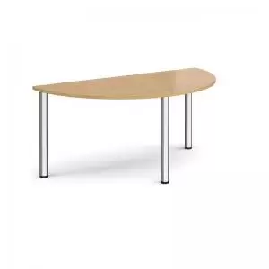 Image of Semi circular chrome radial leg meeting table 1600mm x 800mm - oak