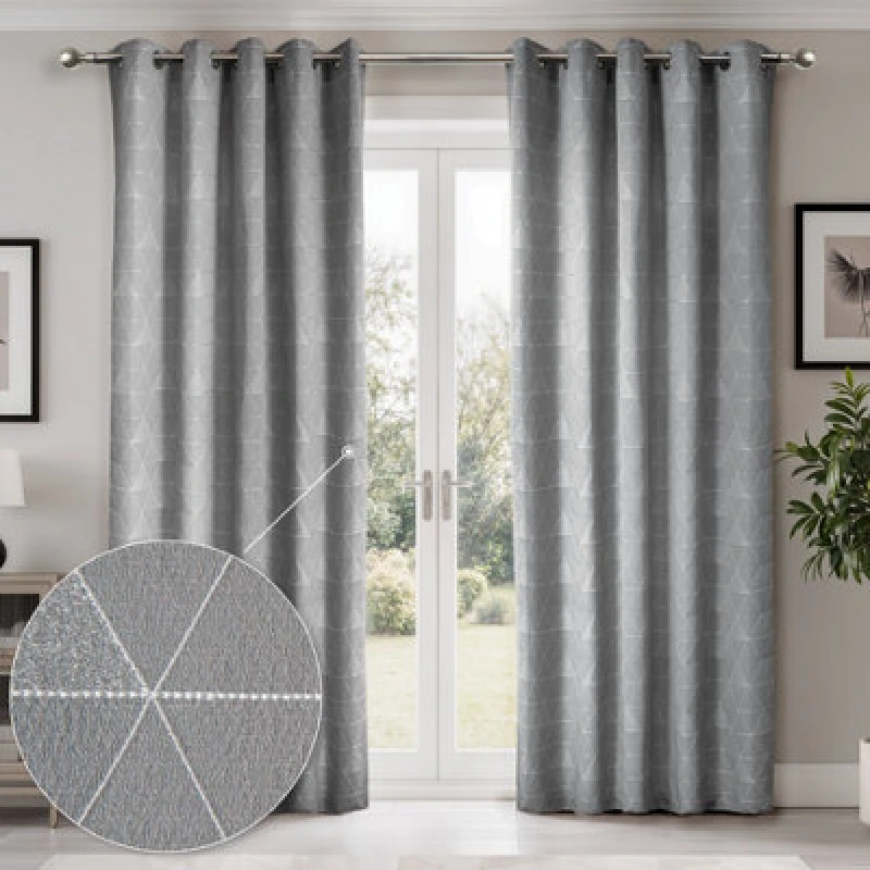Image of Emma Barclay Aria Unlined Jacquard Eyelet Curtains, Silver - 46 X 54" Pair
