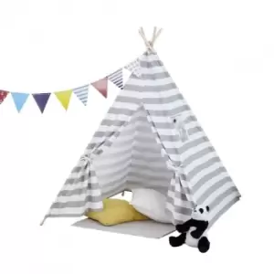 image of Neo Grey Striped Canvas Kids Tent Teepee With Bunting