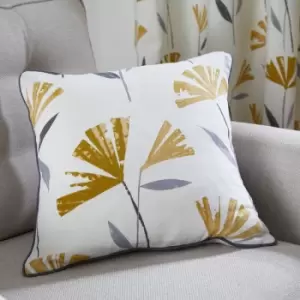 Image of Dacey Contemporary Floral Print 100% Cotton Piped Edge Filled Cushion, Ochre, 43 x 43cm - Fusion