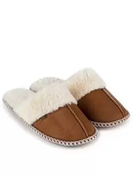 image of TOTES SUEDETTE MULE SLIPPERS - Chestnut, Size 3-4, Women