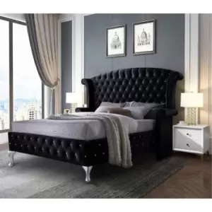 image of President Bed King Plush Velvet Black