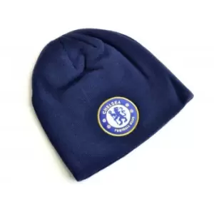 image of Chelsea FC Knitted Crest Beanie (One Size) (Navy Blue)