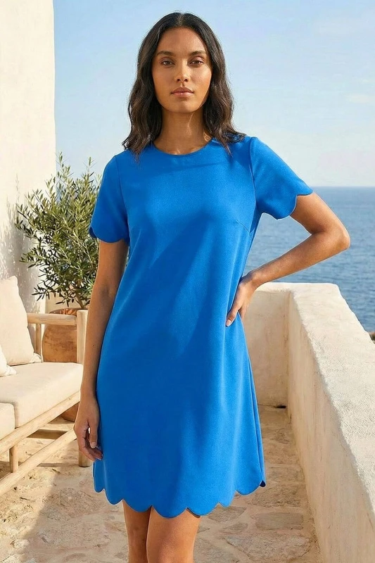 Image of Roman Womens Scallop T-Shirt Stretch Dress in Royal Size: 10 Royal Female 10