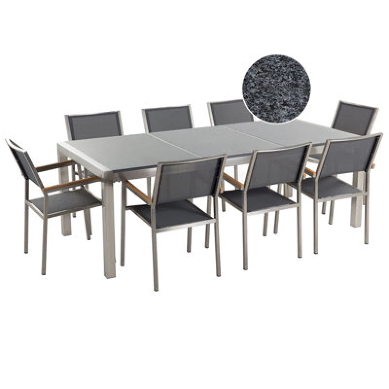 Image of Beliani Garden Dining Set 8 Seater Grosseto Triple Plate Granite Polished Grey