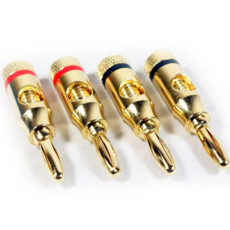 Image of Loops 4x Premium 4mm Banana Plugs 24k Gold Plated Speaker Cable Amp HiFi Connectors Black unisex