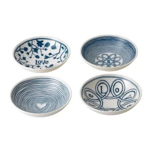 Image of Royal Doulton Ellen DeGeneres 4 Blue Love Bowls 14cm Blue