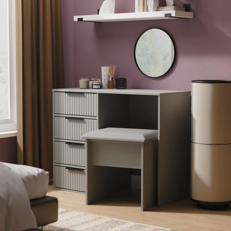 Image of Fluted 4 Drawer Vanity in Dusk Grey - Ready Assembled - Lewis's Home TJ Hughes 5056812208511