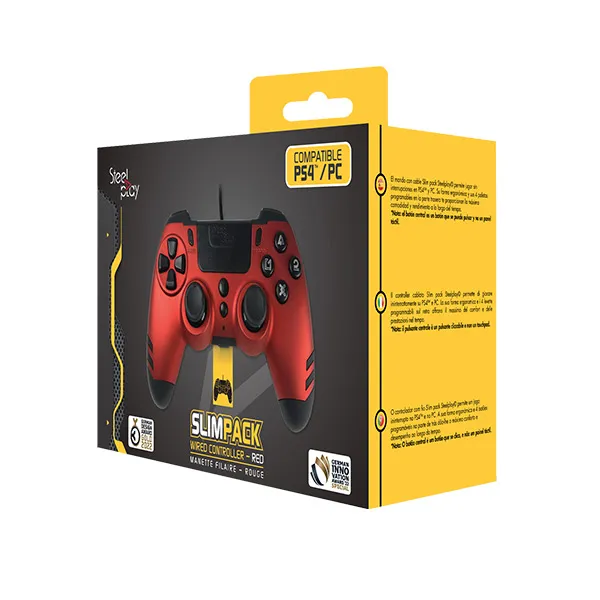 image of Lexip SteelPlay Slim Pack Wired Controller (Ruby Red) - PlayStation 4 PS4