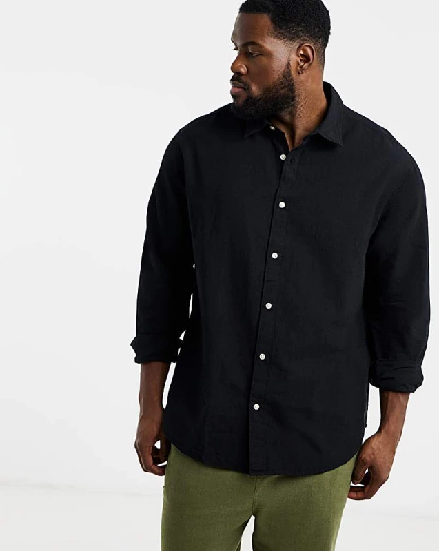 Image of jack & jones Jack & Jones Breeze Linen Blend Shirt Black - JACK & JONES - Size: 2XL(53) Black Male 2XL(53) JA33904