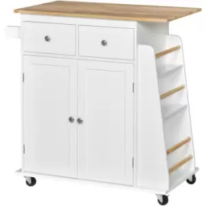 image of Kitchen Island Storage Cabinet Rolling Trolley with Wood Top, 3-Tier Spice Rack