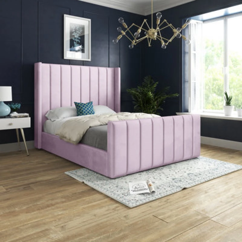 Image of DS Living Oxford Upholstered Soft Touch Plush Pink Velvet Bed Frame 3ft