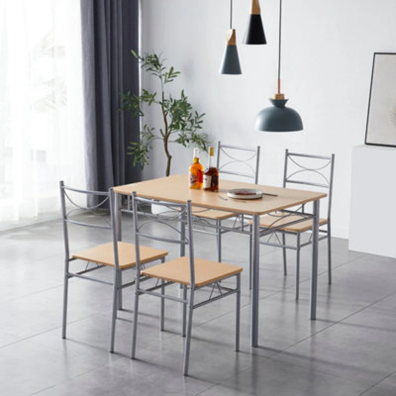 Image of MCC Direct Dining table and 4 chairs Wooden Table Set with Metal Frame Silvia Natural
