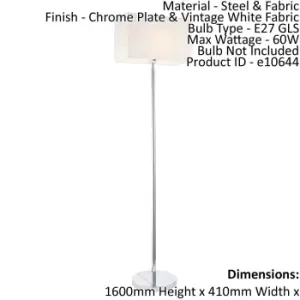 Image of Floor Lamp Light Chrome & Vintage White Fabric 60W E27 Base & Shade e10644